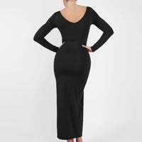 Shapewear Long Sleeve V-Neck Low Back Slimming Maxi Dress