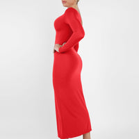 Shapewear Long Sleeve V-Neck Low Back Slimming Maxi Dress