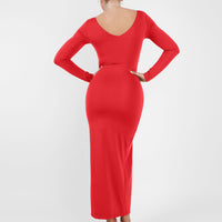 Shapewear Long Sleeve V-Neck Low Back Slimming Maxi Dress