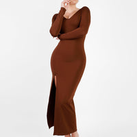 Shapewear Long Sleeve V-Neck Low Back Slimming Maxi Dress