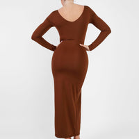 Shapewear Long Sleeve V-Neck Low Back Slimming Maxi Dress