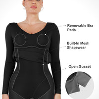 Shapewear Long Sleeve V-Neck Low Back Slimming Maxi Dress