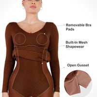 Shapewear Long Sleeve V-Neck Low Back Slimming Maxi Dress