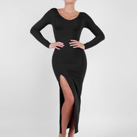 Shapewear Long Sleeve V-Neck Low Back Slimming Maxi Dress