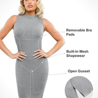 Shapewear Modal Cutaway Mock Neck Slimming Maxi Dress