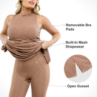 Shapewear Modal Cutaway Mock Neck Slimming Maxi Dress