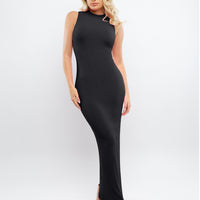 Shapewear Modal Cutaway Mock Neck Slimming Maxi Dress