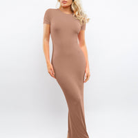 Shapewear Modal Short Sleeve Mock Neck Slimming Maxi Dress