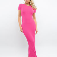 Shapewear Modal Short Sleeve Mock Neck Slimming Maxi Dress