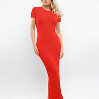 Shapewear Modal Short Sleeve Mock Neck Slimming Maxi Dress