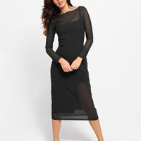 Shapewear Slimming Midi Dress and Sheer Mesh Overlay Set