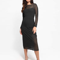 Shapewear Slimming Midi Dress and Sheer Mesh Overlay Set