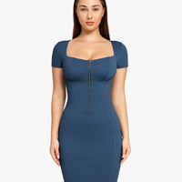 Shapewear Denim Square Neck Tummy Control Midi Dress
