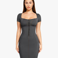 Shapewear Denim Square Neck Tummy Control Midi Dress