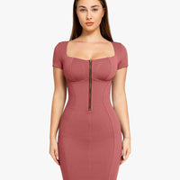Shapewear Denim Square Neck Tummy Control Midi Dress