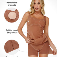 Shapewear Faux Nubuck Bodycon Sculpting Slit Midi Dress