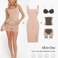 Shapewear Faux Nubuck Bodycon Sculpting Slit Midi Dress