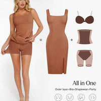 Shapewear Faux Nubuck Bodycon Sculpting Slit Midi Dress