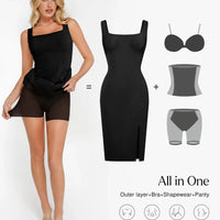 Shapewear Faux Nubuck Bodycon Sculpting Slit Midi Dress