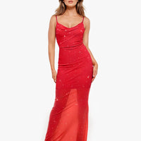 Shapewear Heat-Set Crystal Mesh Slimming Maxi Slip Dress
