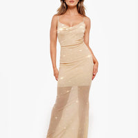 Shapewear Heat-Set Crystal Mesh Slimming Maxi Slip Dress