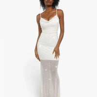Shapewear Heat-Set Crystal Mesh Slimming Maxi Slip Dress