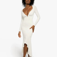 Shapewear Long Sleeve Lace Trim Sculpting Mermaid Maxi Dress
