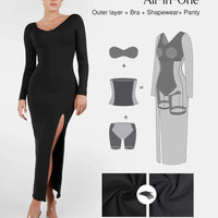 Shapewear Long Sleeve V-Neck Low Back Slimming Maxi Dress