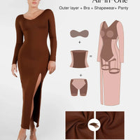 Shapewear Long Sleeve V-Neck Low Back Slimming Maxi Dress