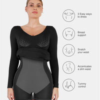 Shapewear Long Sleeve V-Neck Low Back Slimming Maxi Dress