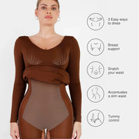Shapewear Long Sleeve V-Neck Low Back Slimming Maxi Dress