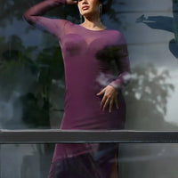 Shapewear Mesh Long Sleeve V-Back Slimming Maxi Dress