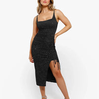Shapewear Metallic Knit Bodycon Sculpting Midi Slip Dress
