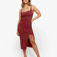 Shapewear Metallic Knit Bodycon Sculpting Midi Slip Dress