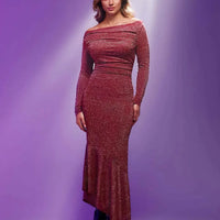 Shapewear Metallic Knit Long Sleeve Slim Mermaid Maxi Dress