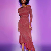 Shapewear Metallic Knit Long Sleeve Slim Mermaid Maxi Dress