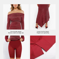 Shapewear Metallic Knit Long Sleeve Slim Mermaid Maxi Dress