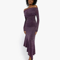 Shapewear Metallic Knit Long Sleeve Slim Mermaid Maxi Dress