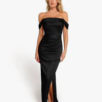 Shapewear Off Shoulder Shine Ruched Sculpting Maxi Dress
