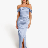 Shapewear Off Shoulder Shine Ruched Sculpting Maxi Dress