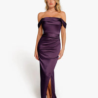 Shapewear Off Shoulder Shine Ruched Sculpting Maxi Dress