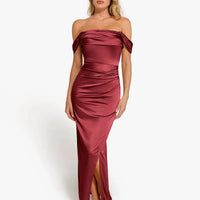 Shapewear Off Shoulder Shine Ruched Sculpting Maxi Dress