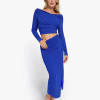Shapewear Rib Modal Built In Sculpting Midi Wrap Skirt
