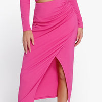 Shapewear Rib Modal Built In Sculpting Midi Wrap Skirt