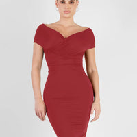 Shapewear Ruched Off-Shoulder Sculpting Midi Dress