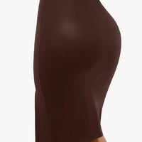 Shapewear Sculpting Faux Leather Front Slit Midi Skirt