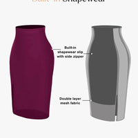 Shapewear Sculpting Faux Leather Front Slit Midi Skirt