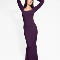 Shapewear Square Neck Long Sleeve Slimming Modal Maxi Dress