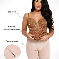 Shapewear All-Lace Hourglass Corset Side Slit Midi Dress