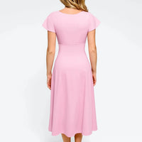 Shapewear Flutter Sleeve Sculpting A-Line Midi Dress